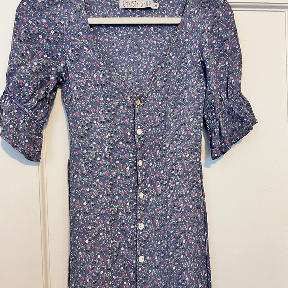 Christy Dawn Womens Size XS Lennon Blue Floral Bell Sleeve Button Midi‎ Dress - Picture 3 of 4